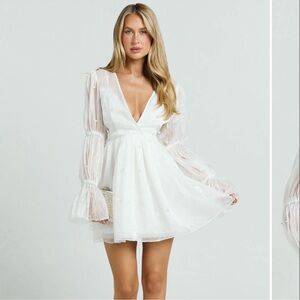 Showpo White Sheer Long Sleeve Dress